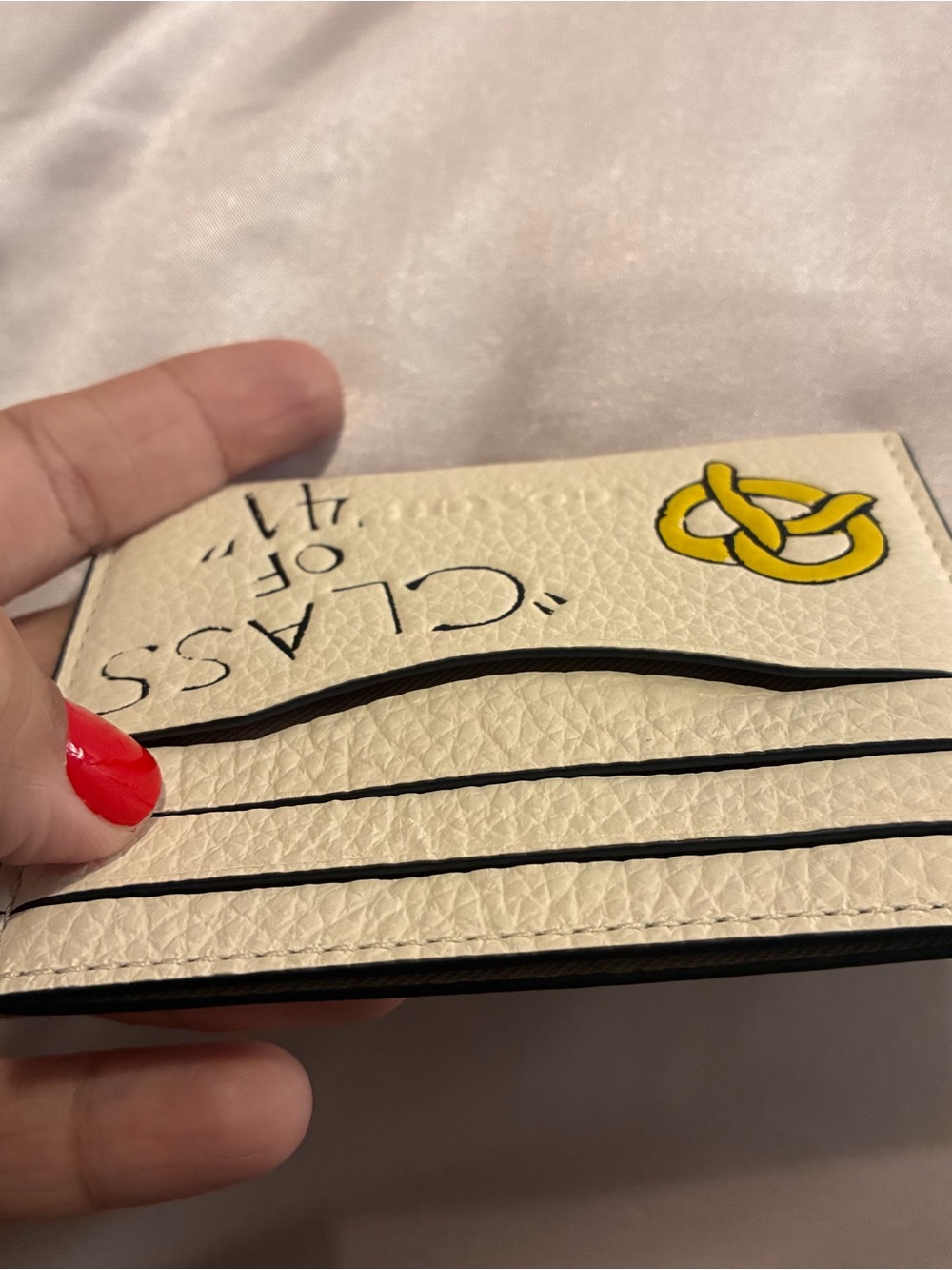 Coach Chalk Leather Card Case with Yellow Pretzel NY - Picture 5 of 7